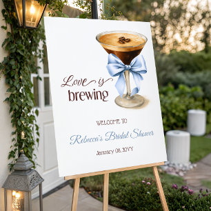 Love is Brewing Blue Bow Bridal Shower Welcome Poster