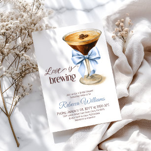 Love is Brewing Blue Bow Coffee Bridal Shower Invitation