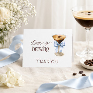 Love is Brewing Blue Bow Coffee Bridal Shower Thank You Card