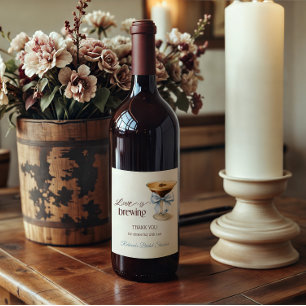 Love is Brewing Blue Bow Coffee Bridal Shower Wine Label