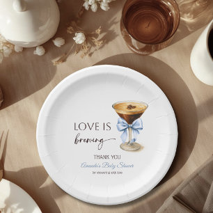 Love is Brewing Blue Coquette Bow Bridal Shower Paper Plate