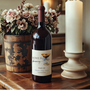 Love is Brewing Blue Coquette Bow Bridal Shower Wine Label