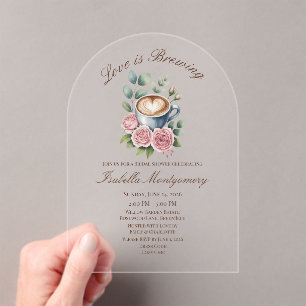 Love Is Brewing Blush Latte Bridal Shower Acrylic Invitations