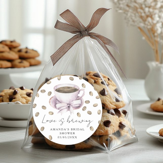 Love is brewing Bow Coffee Bridal shower Classic Round Sticker (Creator Uploaded)
