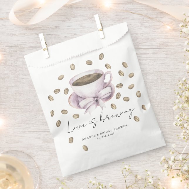 Love is brewing Bow Coffee Bridal shower Favour Bag (Clipped)