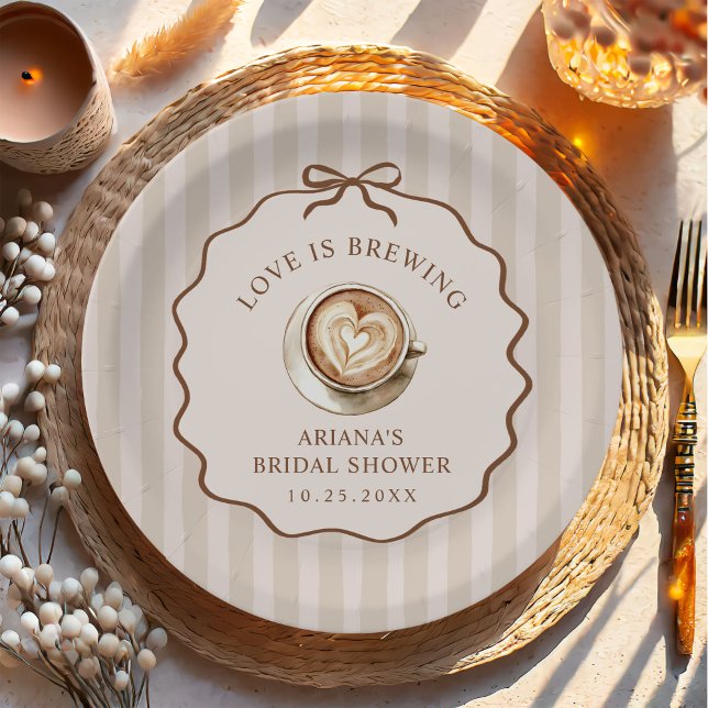 Love is Brewing Bow Coffee Bridal Shower  Paper Plate (Creator Uploaded)