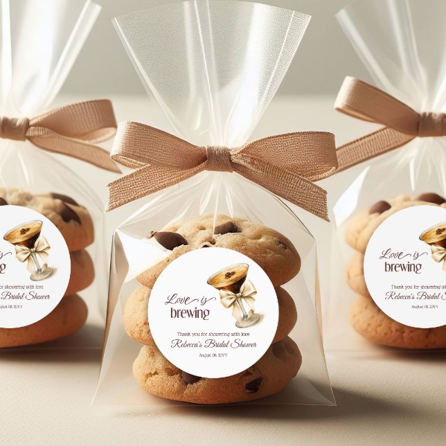 Love is Brewing Bow Espresso Martini Bridal Shower Classic Round Sticker (Creator Uploaded)