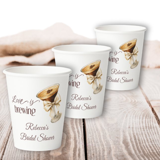 Love is Brewing Bow Espresso Martini Bridal Shower Paper Cups (Creator Uploaded)