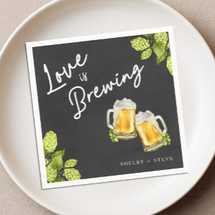 Love Is Brewing Brewery Engagement Cocktail Napkin