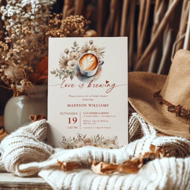 Love Is Brewing Bridal Shower Coffee &  Floral Invitation (Creator Uploaded)