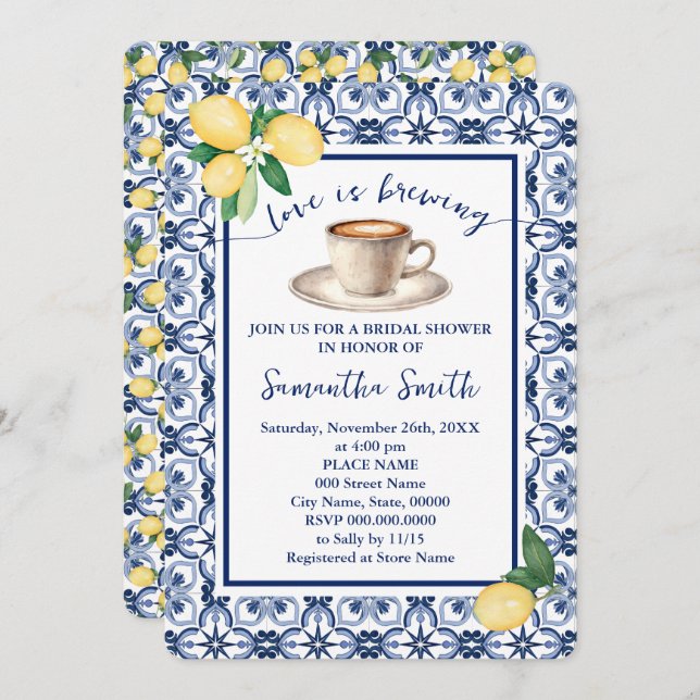 Love is Brewing Bridal Shower Coffee Mediterranean Invitation (Front/Back)