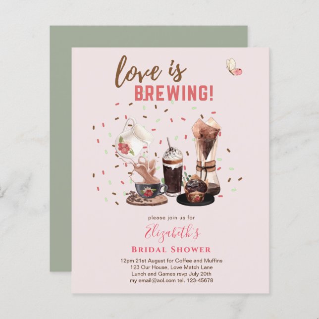 Love Is Brewing BRIDAL SHOWER Coffee Muffins INVIT (Front/Back)
