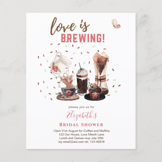 Love Is Brewing BRIDAL SHOWER Coffee Muffins INVIT Flyer (Front)