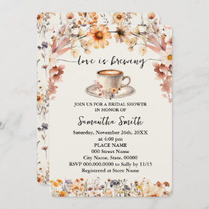 Love is Brewing Bridal Shower Coffee Wildflowers Invitation