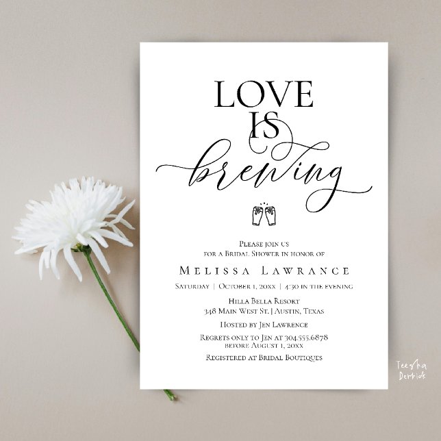 Love Is Brewing Bridal Shower | Elegant Script Invitation (Love Is Brewing Bridal Shower | Elegant Script Invitation Card in Black and White)
