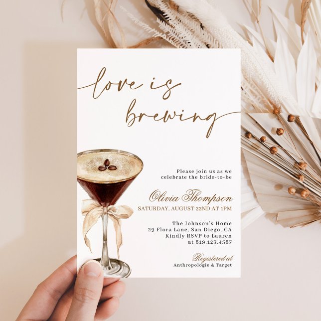 Love is Brewing Bridal Shower, Espresso Martini Invitation (Creator Uploaded)