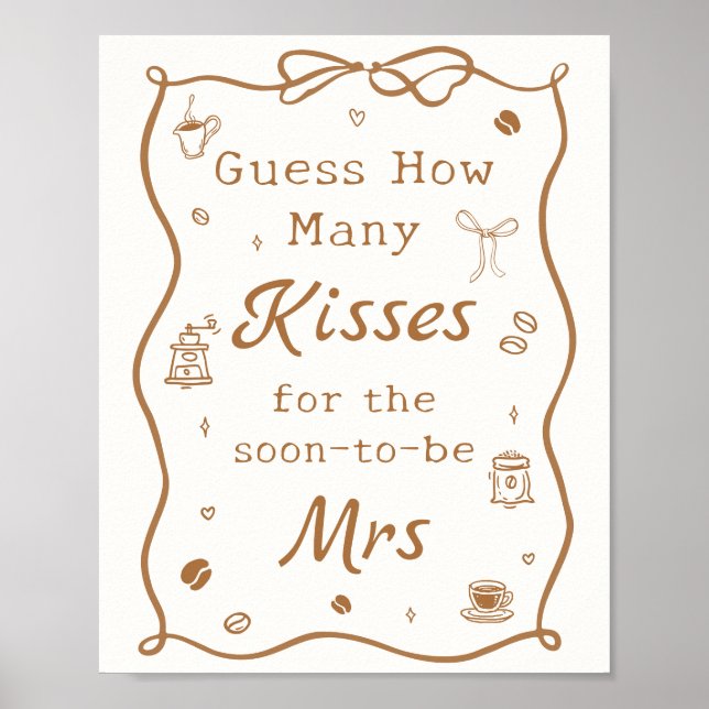 Love is Brewing Bridal Shower Guess how Many Kisse Poster (Front)