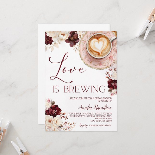 Love is Brewing Bridal Shower Invitation, Love is  Invitation (Front/Back In Situ)