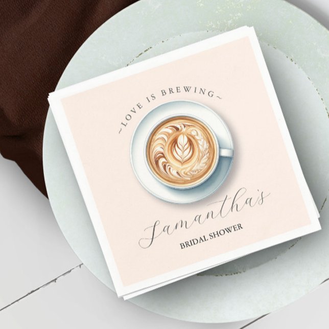 Love is Brewing Bridal Shower Napkin (Love is brewing personalized bridal shower napkins design by Victoria Grigaliunas Do Tell A Belle)