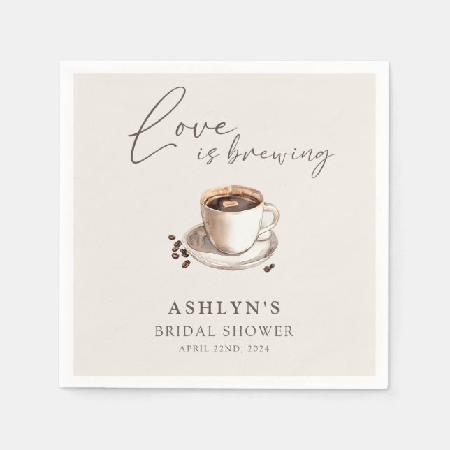 Love is Brewing Bridal Shower Paper Napkins (Front)