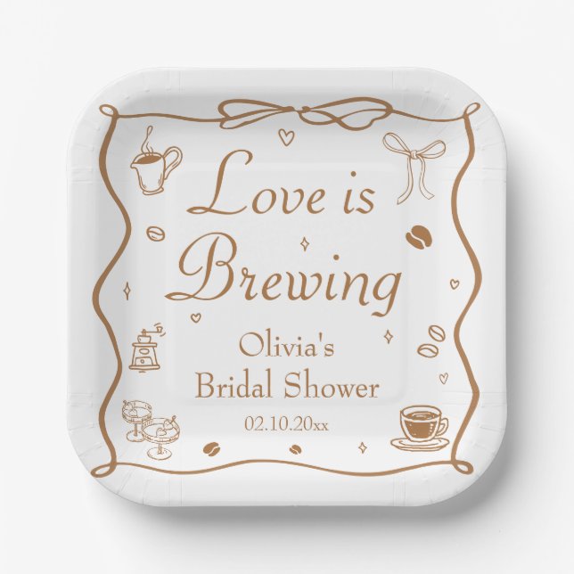 Love is Brewing Bridal Shower  Paper Plate (Front)