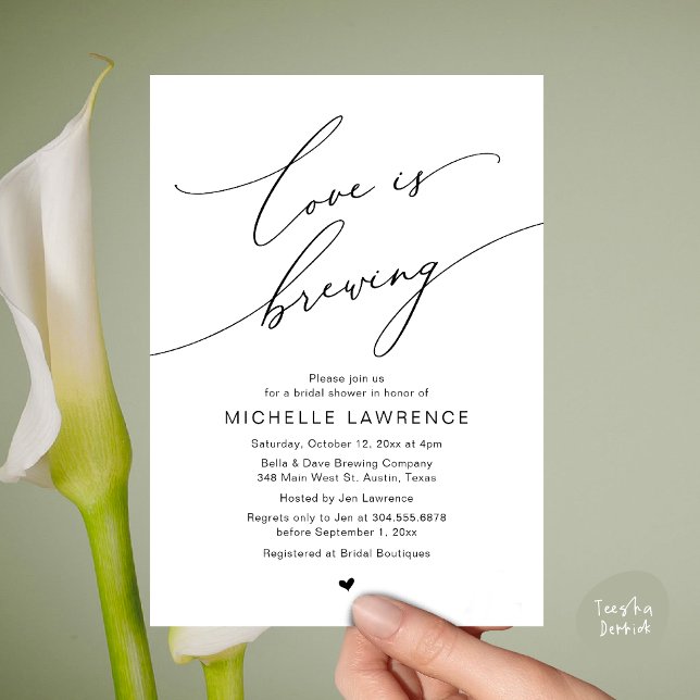 Love is Brewing, Bridal Shower Party Celebration Invitation (Love is Brewing, Bridal Shower Beer Party Wine Tasting Invitation Card PDF Contemporary Black White)