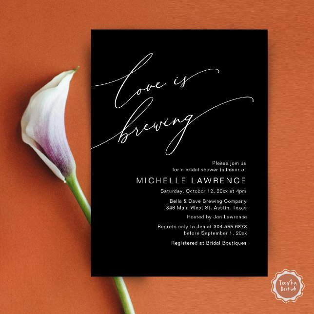 Love is Brewing, Bridal Shower Party Celebration Invitation (Love is Brewing, Bridal Shower Beer Party Wine Tasting Invitation Card PDF Contemporary Black White)
