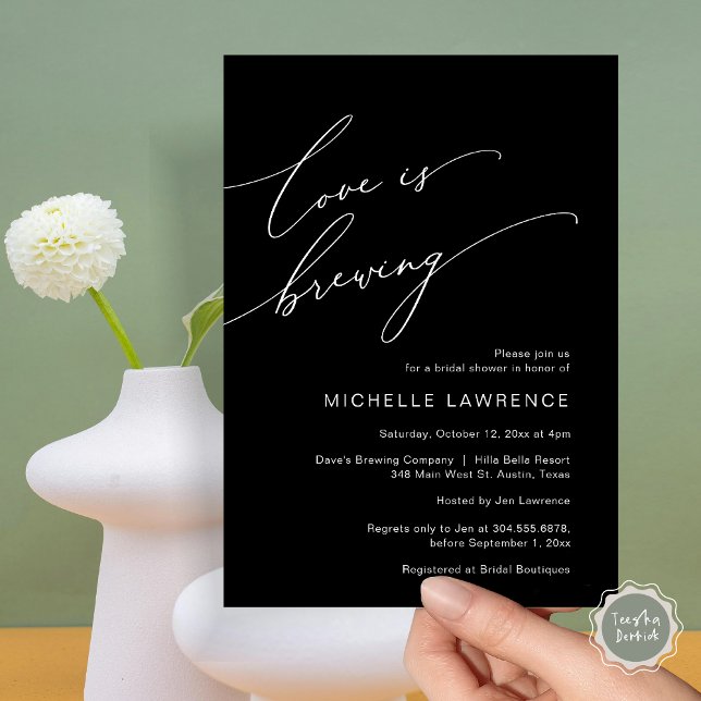 Love is Brewing, Bridal Shower Party Celebration Invitation (Love is Brewing, Bridal Shower Party Celebration Invitation Card, PDF, Classy Black)