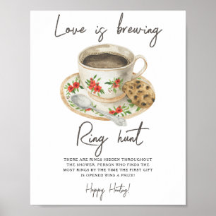 Love is brewing bridal shower Ring hunt game Poster