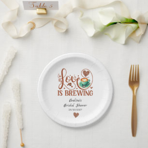 Love Is Brewing Bridal Shower Terracotta Coffee Paper Plate