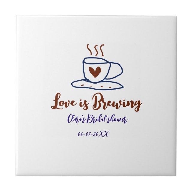 Love is Brewing brown blue bridal shower add name  Ceramic Tile (Front)