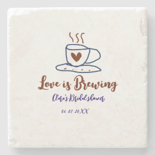 Love is Brewing brown blue bridal shower add name Stone Coaster