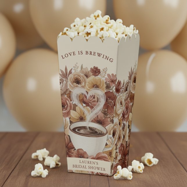 Love is Brewing Brown Floral Coffee Heart Bridal Favour Box (Creator Uploaded)