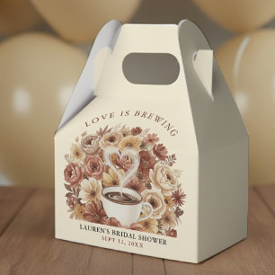 Love is Brewing Brown Floral Coffee Heart Bridal Favour Box