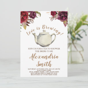 Love is Brewing   Burgundy Tea Bridal Shower Invitation