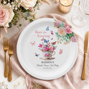 Love is Brewing Butterfly Bridal Shower Tea Party Paper Plate
