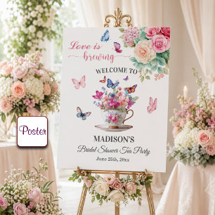 Love is Brewing Butterfly Bridal Shower Tea Party Poster