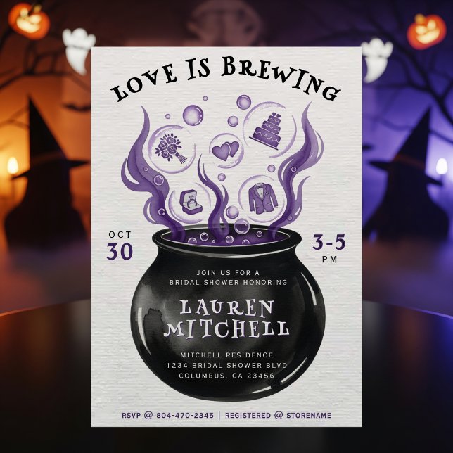 Love is Brewing Cauldron Halloween Bridal Shower Invitation (Creator Uploaded)