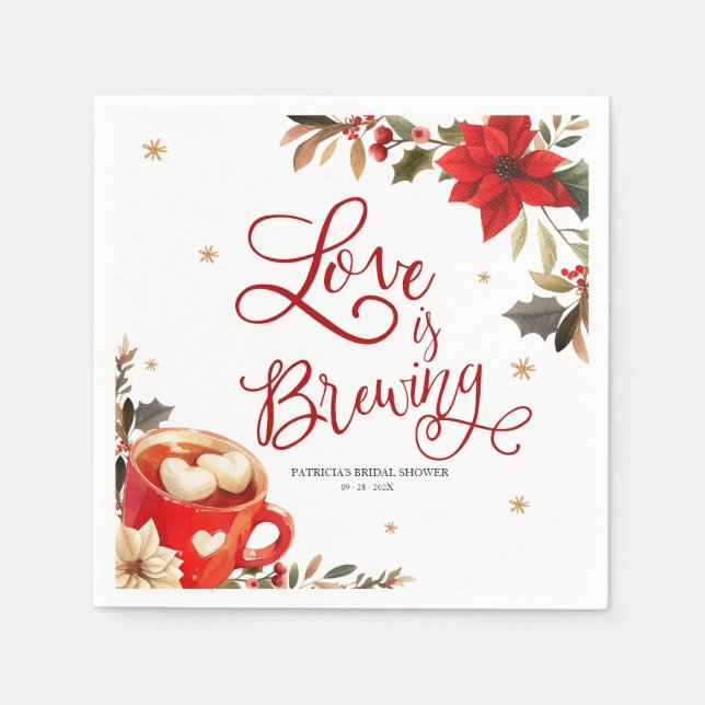 Love Is Brewing Christmas Bridal Shower Napkin (Front)