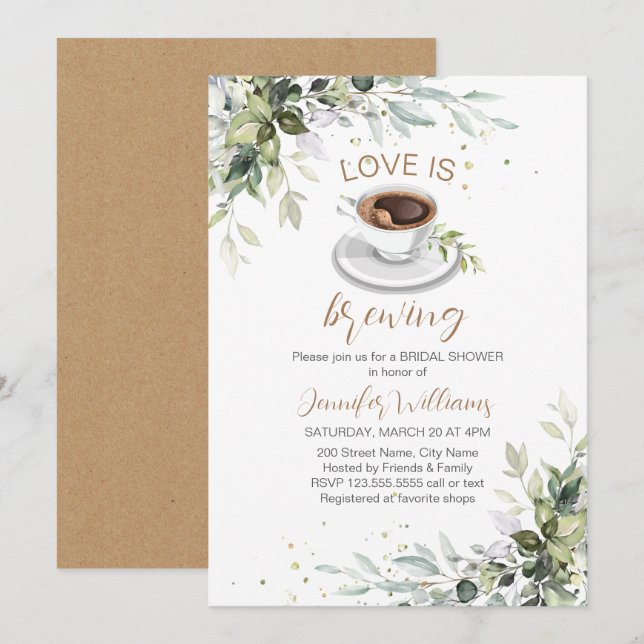 Love is brewing Coffee Bar Party Bridal Shower Invitation (Front/Back)