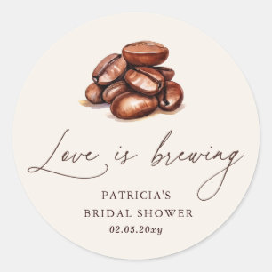 Love is Brewing Coffee Beans Bridal Shower Classic Round Sticker