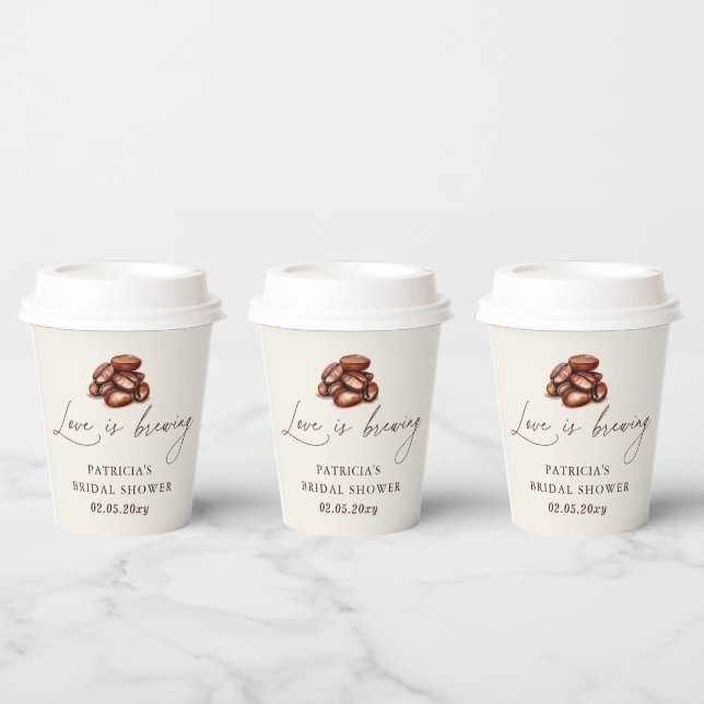 Love is Brewing Coffee Beans Bridal Shower Paper Cups (Multi)