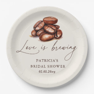 Love is Brewing Coffee Beans Bridal Shower Paper Plate
