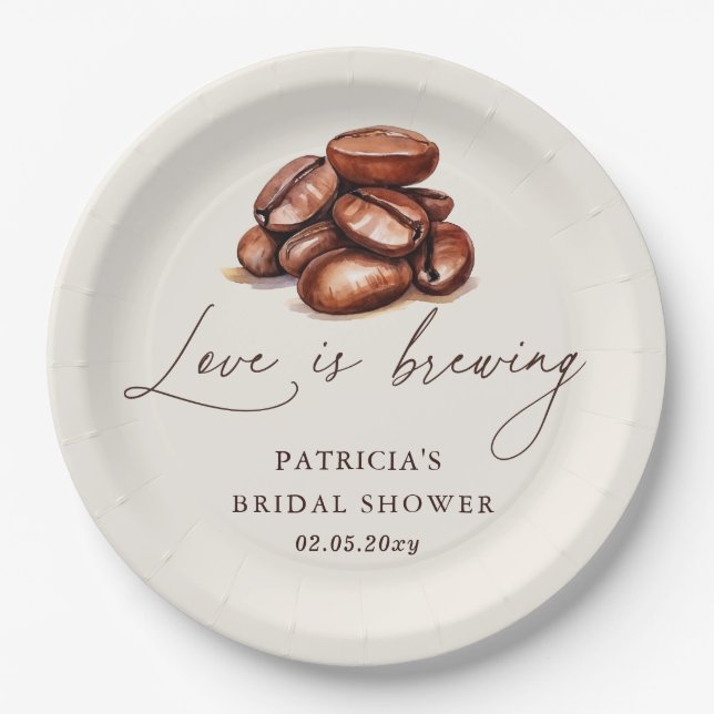 Love is Brewing Coffee Beans Bridal Shower Paper Plate (Front)