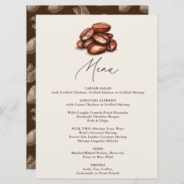 Love is Brewing Coffee Beans Party Menu (Front/Back)