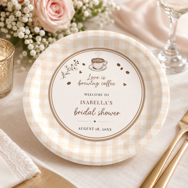 Love Is Brewing Coffee Boho Beige Custom Paper Plate (Love Is Brewing Coffee Boho Beige Custom Paper Plates)