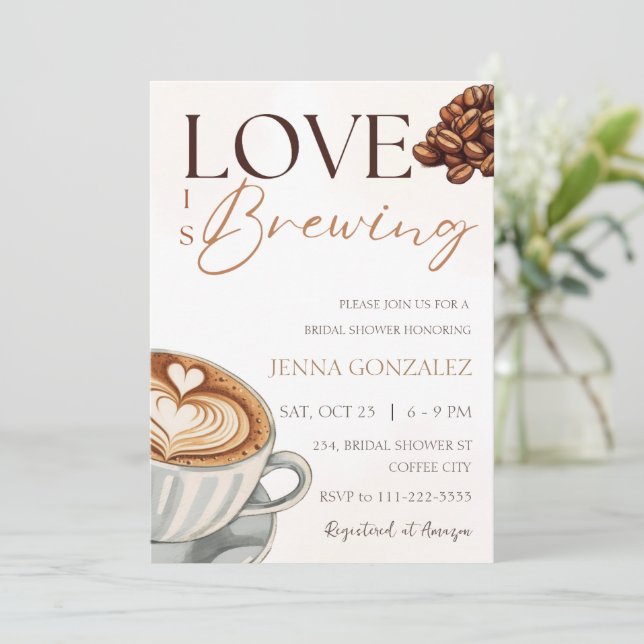 Love is Brewing Coffee Bridal Couple Shower Invitation (Standing Front)