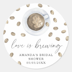Love is brewing Coffee Bridal shower Classic Round Sticker