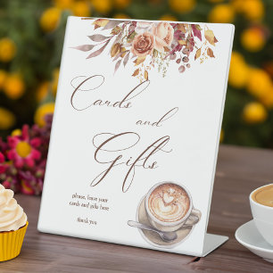 Love is brewing coffee bridal shower gifts table pedestal sign