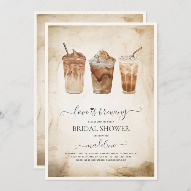 Love is Brewing Coffee Bridal Shower  Invitation (Front/Back)